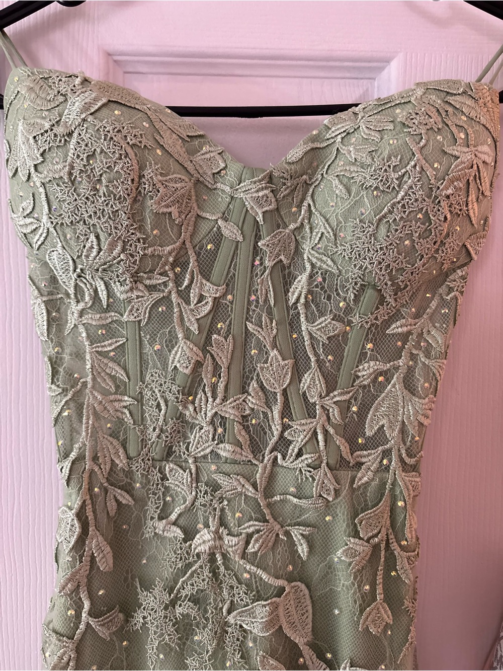 Elegant Sage Green Embroidered Prom Gown - Picture 3 of 6